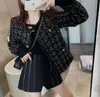 Vestes femme automne col rond noir Tweed veste Harajuku Kpop Style coréen Designer femme vêtements Streetwear