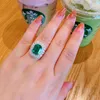 Cluster Rings Vintage Square Green Srystal Emerald Gemstones Diamonds Princess For Women 18K Gold Filled smyckeband Bague Bijoux Gift