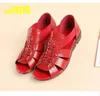 Sandaler röda kvinnor ihåliga fisk mun kil gladiator skor roma stil hög klackar kvinnoläger