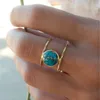 Anneaux de mariage simples rétro ronds turquoise pour femmes