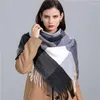 Sciarpe Inverno Caldo Cashmere Sciarpa Quadrata Donna Moda Stile Britannico Plaid Scialle Avvolgere Bufanda Pashmina Stole Foulard Con Nappa 2023