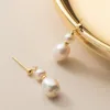 Stud Earrings Cute Elegant Pearl Studs For Women Girl Gold Color 925 Sterling Silver Minimalist Wedding Jewelry