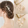 Hair Clips Small Porcelain Flower Bridal Comb Piece Gold Color Pearls Women Headpiece Handmade Wedding Accessories