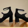Chaussures habillées MKKHOU Fashion Single ShoesWomen's Elegant Black Sheep Suede Mid-high Heels Ladies All-Match Buckle Mary Jane