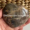 Natural Black Moonstone Puffy Heart Home Decor Flash Feldspar Gemstone Love Palm Pocket Worry Stones Chatoyant Moon Divine Quartz Crystal Specimen for Energy Work