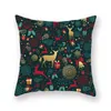 Funda de almohada roja y verde de Navidad, funda de almohada con estampado de alce de árbol de Navidad, fundas de cojín de piel de melocotón, decoración de sofá para el hogar TH0314