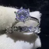 Кластерные кольца размер 5-10 крупные бриллианты роскошные ювелирные украшения Real 925 Серебряный серебряный серебро белый топаз CZ Женское свадебное кольцо