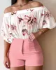 Tute da donna Tow Piece Set per le donne Outfit 2023 Summer Cute Fresh Sweet Top Fashion Casual Camicetta con spalle scoperte Lady OTTD Silm