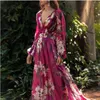 2023 Autumn Women Dresses Fashion Bohemian Floral Printed V Neck Long Sleeve Pleated Chiffon Dress Wholesale Free Ship Z4 Casual