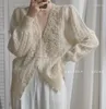 Women's Knits White Pearls Beaded Sweater Womenc Cardigan Fuzzy Knitted Top Autumn Spring Pull Femme