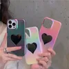 Luxury Gradient Leather Vogue per iPhone 14 13 12 11 Pro Max Durevole Moda elegante Donna Love Heart Specchio cosmetico Cover posteriore Antiurto