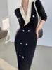 Casual Dresses Autumn Women Elegant Midi Slim Vintage Knitted Sweate Black Dress Female Vestdios Office Lady Bodycon Fashion Clothes