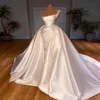 Pearls Mermaid Wedding Dresses Sleeveless One Shoulder Sequins Detachable Train Satin Bridal Gowns309I