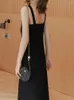 Sukienki swobodne Czarna sukienka Suspender 2023 Letnie okładki długie spódnica codzienna strój