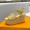 2023 Starboard Wedge Sandal Women Designer Sandals High heel Espadrilles Comfortable Wedge Sole Calf Leather Lady Slides Outdoor Shoes