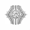 خاتم زفاف فاخر لمجوئة Pandora Real 925 Sterling Silver Princess Wisbone Rings Jewelry for Women Girls Crystal Diamond Ring مع صندوق أصلي