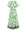 Casual klänningar för kvinnor 2023 Summer Fashion Vintage Exotic Print Long Dress Bohemian Beach Resort Vestidos kvinnliga kläder