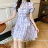 Casual Dresses Chinese Summer Traditional Cheongsam Dress Women Girls Retro Qipao Bodycon Short Plaid Vintage Fashion Mini