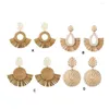 Lot de 6 boucles d'oreilles pendantes en rotin léger et géométrique durable en paille faite à la main en osier attrayant de grande qualité