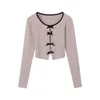 Women's Knits Bow Pink Sweater Women's Early Spring Inner Design Short French Top White Cardigan Summer