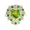 Anelli a grappolo Anello con peridoto verde di alta qualità 925 Argento Micro-set Colore Tesoro Apertura Regalo per feste femminili