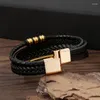 Bracelets porte-bonheur Bracelet en cuir tissé à la main de haute qualité en acier inoxydable hommes Bracelet Punk pour amis bijoux cadeaux