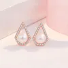 Stud Earrings Not Allergic Women's 925 Sterling Silver Noble Freshwater Pearl Dripping Rose Gold Luxury Jewelry