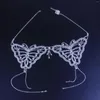 Women's Tracksuits Shiny Rhinestone Butterfly Shape Bra Thong 2 Piece Set Women Sexy Lingerie Lover Gift Night Club Ties Underwear Dance