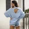 Swetery dla kobiet seksowne bez ramiączek kantar SWEATER SWEM KOLOR SIDY KOLOR DUKA ZAKAZÓWKA Casual Knit Pullover Blue Ladies Chic Tops 2023