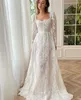 Fashion Lace A Line Wedding Dresses Square Neck Long Sleeves Wedding Dress Sweep Train designer bridal gowns