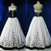 Vintage Gotik Ülke Gelinlik Siyah ve Beyaz Nakış Beades Tatlım Gelin Gowns Vestidos De Novia Plus Boyut237H