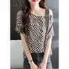 Vrouwen T Shirts Off Shoulder Vrouwen Hoogwaardige Zebra Patroon Diagonaal T-shirt Casual Losse Korte Mouwen Oversized Tops Zomer