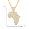 Pendentif Colliers Plein Brillant Cristal Éléphant De 4mm Corde Sur Carte Afrique Chaîne Hip Hop Bijoux Animal Collier Hommes