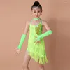 Stage Wear Girl Latin Dance Costume Fringe Fringe Fringe Fringe Sequins Performance Dress For Girl