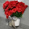 Decoratieve Bloemen Kunstmatige Rode Geranium Emmer Krans Boerderij Rustieke Garland Lente Zomer Feest Decor Voor Voordeur Thuis