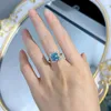 Cluster Rings 2023 Trend 925 Real Silver 8 8mm Iced Cut Acquamarina per le donne Gemstone Lab Diamond Wedding Party Fine Jewelry Gifts