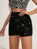 Short femme jupe 2023 Bling métallique Sexy pour femmes Sequin taille haute noir maigre fête discothèque bas de danse