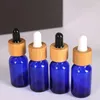 Storage Bottles 25pcs 15ml Empty Dropper Bottle Blue Glass Essential Oil Vial Liquid Bamboo Drop Massage Pipette Refillable