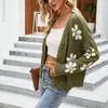 Kvinnors stickor Autumn Fashion Women Lose Knit Sweater Cardigans Vuxna Knappa ner blommönster Långärmad V-Neck Cardigan Outwear Coats