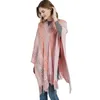 스카프 2023 목도리 숙녀 겨울 아크릴 그라디언트 색조 니트 핑크 패션 망토 따뜻한 두꺼운 판초 스카프