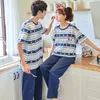 Men's Sleepwear 2023 Short Sleeve Long Pant Couple Men And Women Matching Home Set Cotton Pjs Cartoon Prints Leisure Nightwear Pajamas