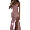 Casual Dresses Women's Ball Dress Elegant Backless Gown Silkesly Satin Spaghetti Party med bröstspridningsslit bröllopskvällen