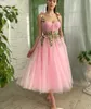 Mode Roze Homecoming Jurken Spaghetti Bloem Blad Applicaties Lente Prom Party Jurk Enkellange Homecoming Jurk Een Lijn