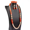 Necklace Earrings Set 32 Inches Original Coral Beads African Jewelry Single Layer Nigerian Wedding Bridal Gift ABG182