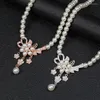 Halskette-Ohrringe-Set TREAZY Eleganter künstlicher Perlen-Brautschmuck, Strass-Perlen, Blumen-Tropfen-Hochzeit für Frauen