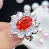 Cluster Rings Unique Orange Crystal Flowers Diamonds Gemstones For Women 18k White Gold Silver Color Fine Jewelry Bijoux Chic Bands Gift