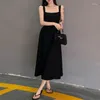 Casual Dresses 2023 Real Silk Suspender Jacquard Dress Women's Summer Loose Inner Matching Long Kjol French Design Sense Satin