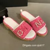 Sandales livraison gratuite chaussures sandales d'été luxuy femmes plage Tweed cuir Str tissé diapositives sans lacet Wedge qiuti17