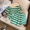 Women's Tracksuits Green Women's Two-piece Sets Navy Collar Short Sleeve Striped T Shirt Shorts Tracksuit Summer Casual