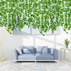 Flores decorativas Ivy Vinhas Para Quarto 12 PCS Folhas Verdes Falsas Planta Pendurada Artificial Vinha Decoração Da Parede Sala De Festa De Casamento